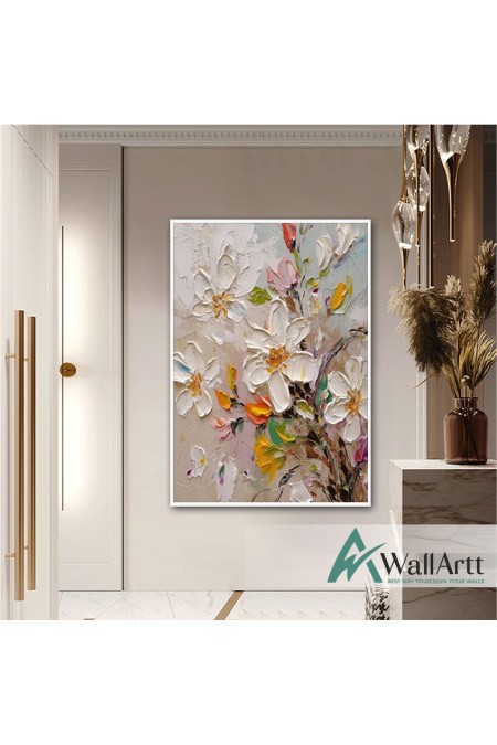 Flowers with Colorful Leaves IV 3d Heavy Textured Partial Oil Painting